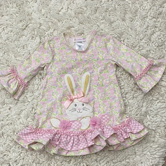 Bonnie Jean girls Sz 3T floral dress featuring a cute bunny ¥ - Picture 4 of 16